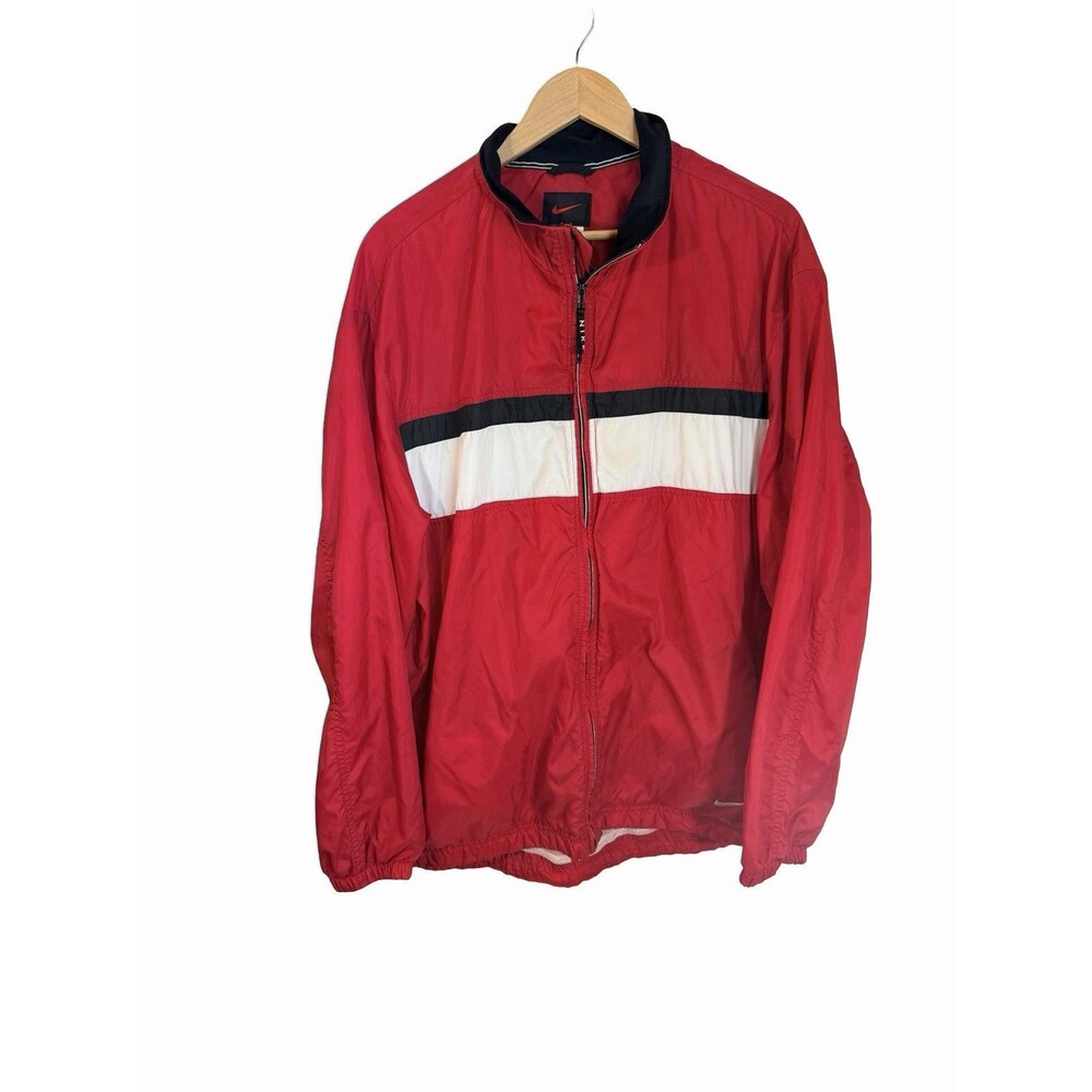 Vintage Nike Windbreaker Jacket Men's XL Red Black White Stripe Full Zip 1990s